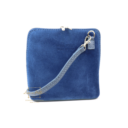 Small Suede Front Grain Leather Handbag with Detachable Straps