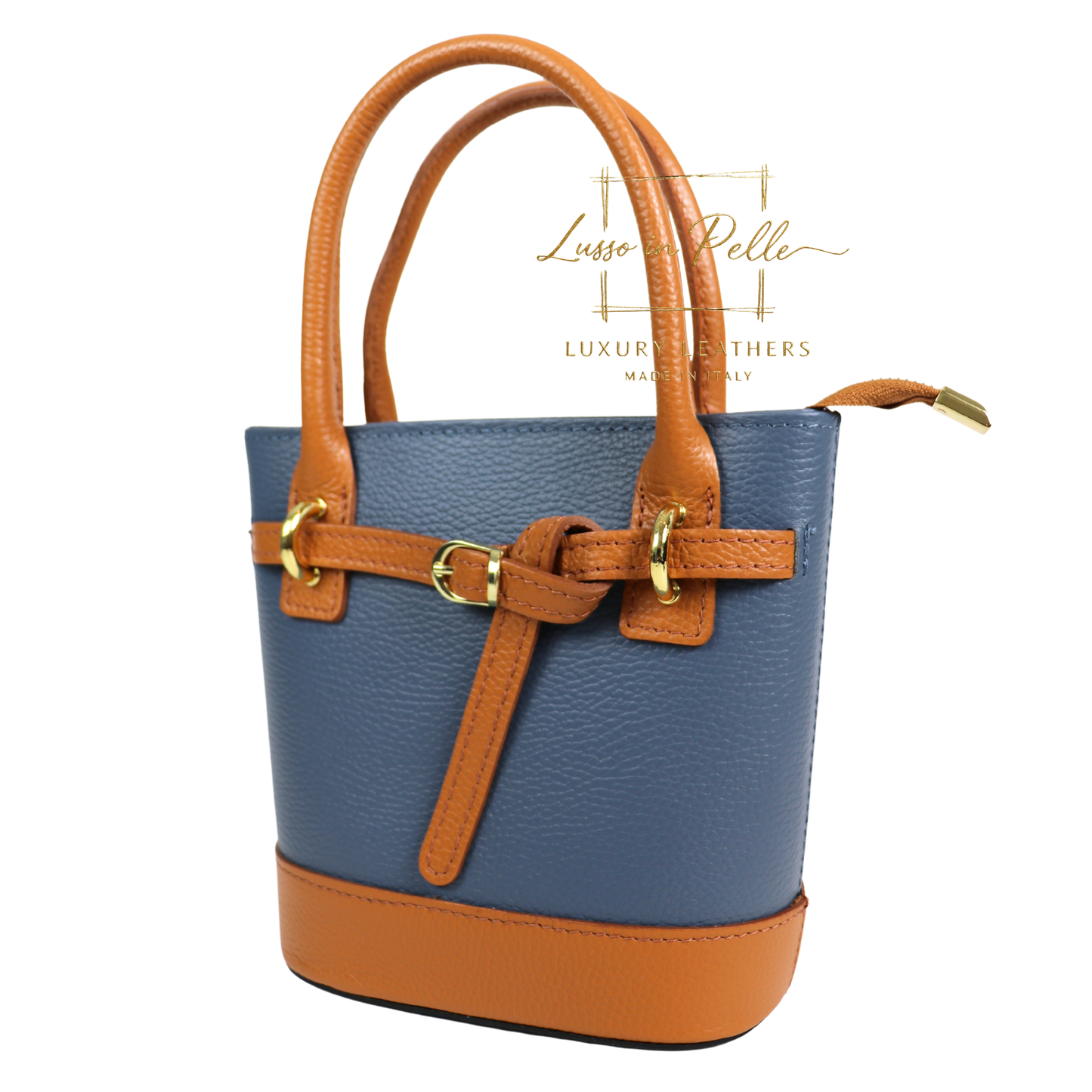 Grain Leather Bucket Bag with Crossbody Strap