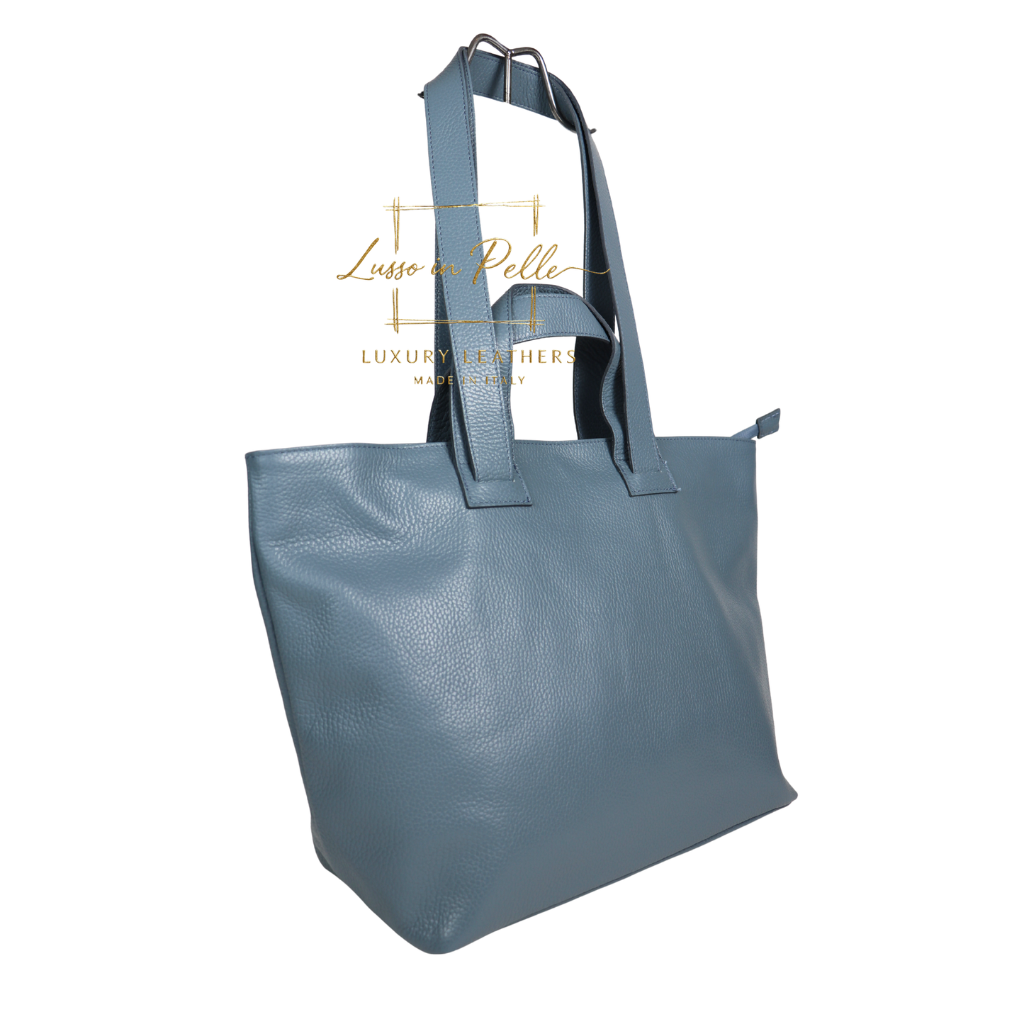 Large Grain Leather Tote Bag with Top Handle and Long Straps