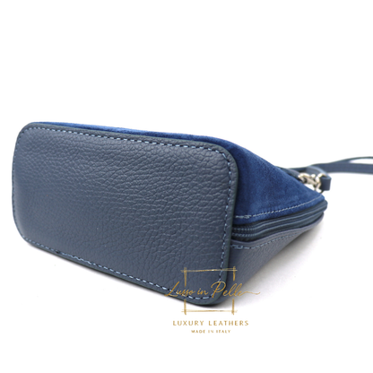 Small Suede Front Grain Leather Handbag with Detachable Straps