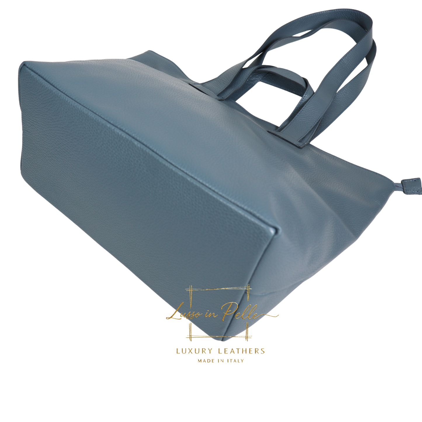 Large Grain Leather Tote Bag with Top Handle and Long Straps