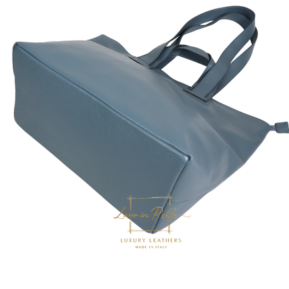 Large Grain Leather Tote Bag with Top Handle and Long Straps