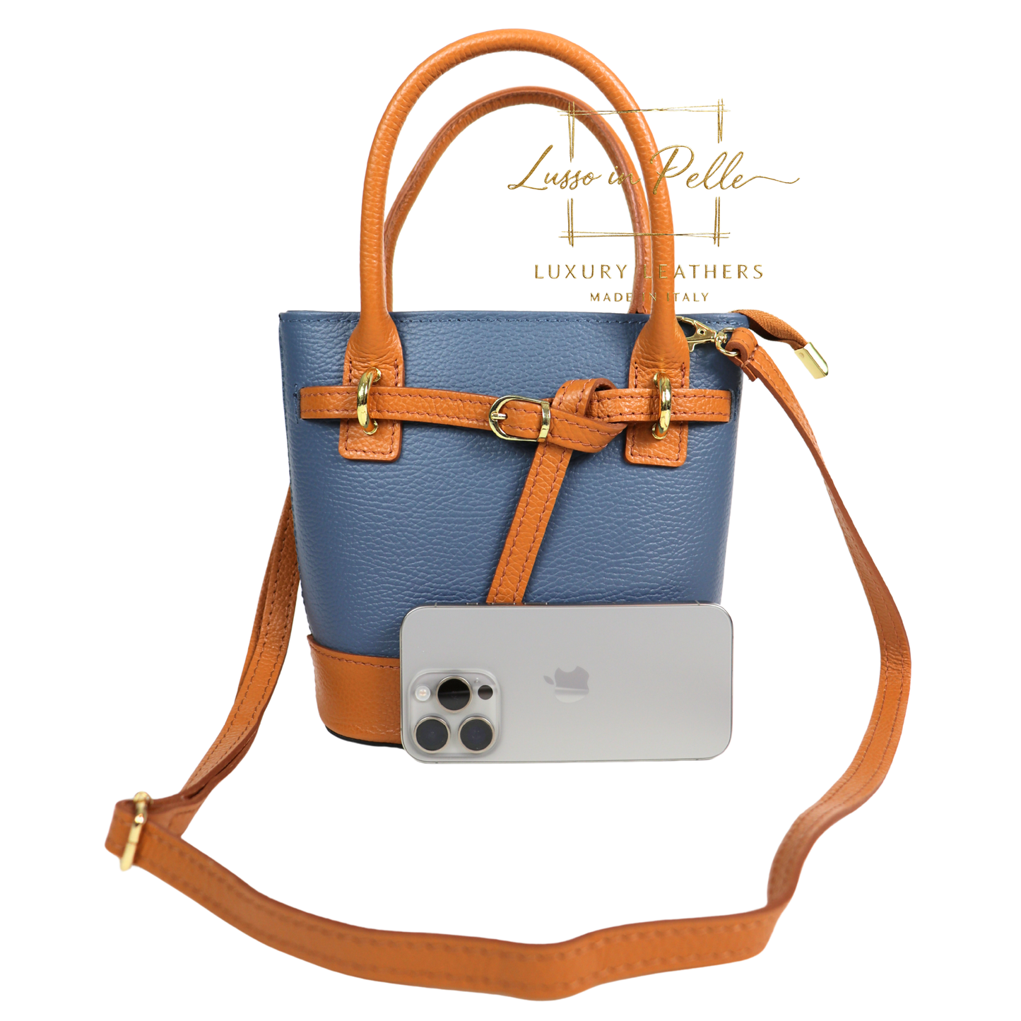 Grain Leather Bucket Bag with Crossbody Strap