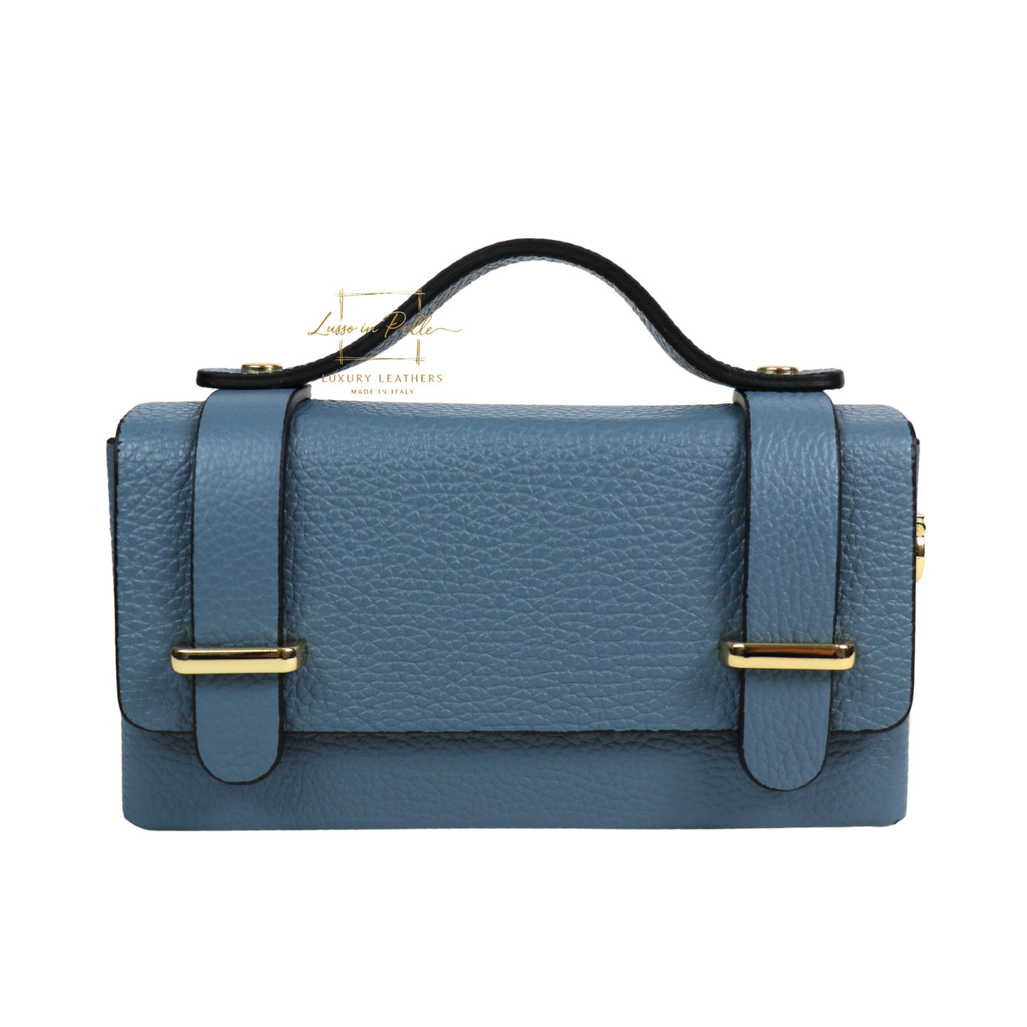 Small Genuine Leather Satchel Bag with Top Handle and Chain Straps