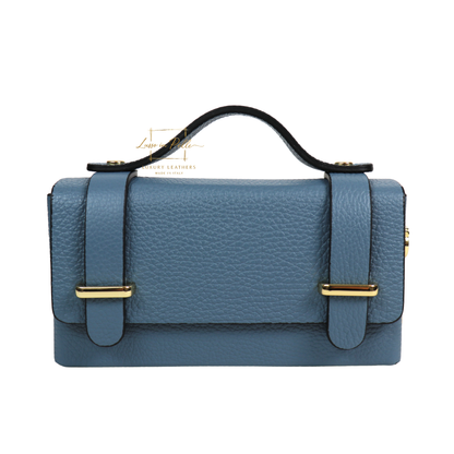 Small Genuine Leather Satchel Bag with Top Handle and Chain Straps