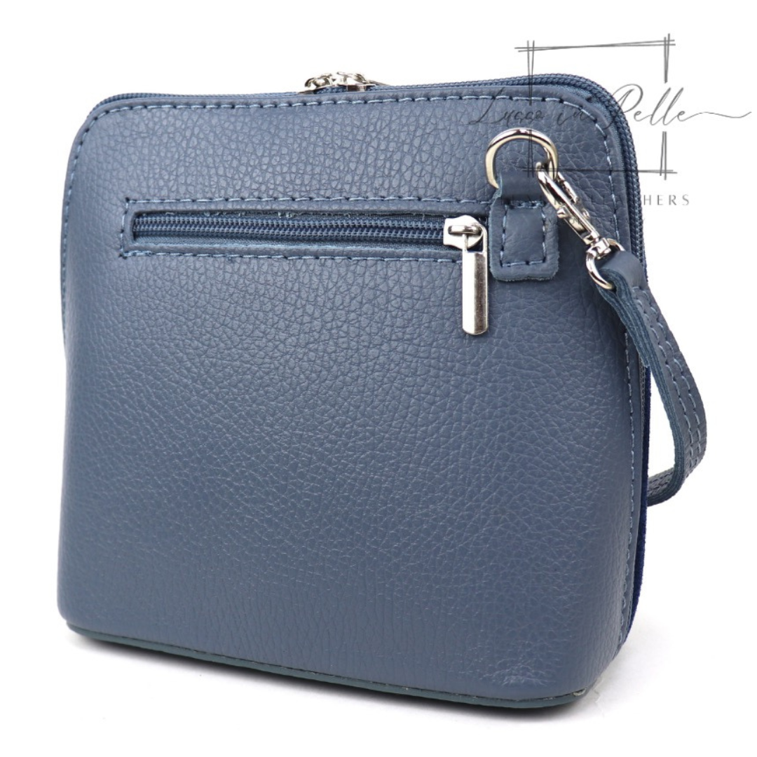 Small Suede Front Grain Leather Handbag with Detachable Straps
