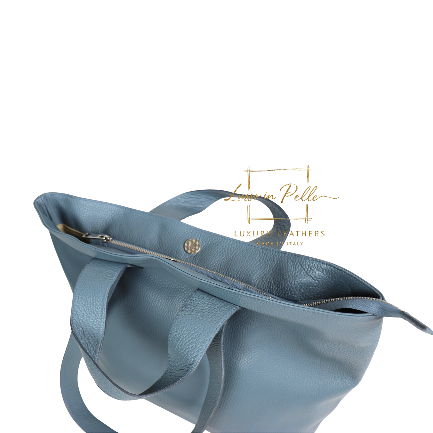 Large Grain Leather Tote Bag with Top Handle and Long Straps
