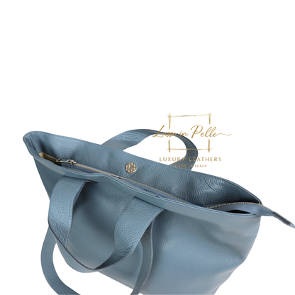 Large Grain Leather Tote Bag with Top Handle and Long Straps