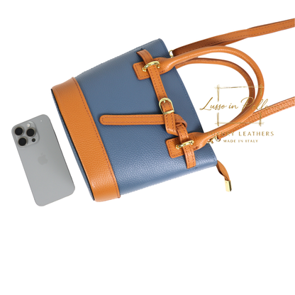 Grain Leather Bucket Bag with Crossbody Strap