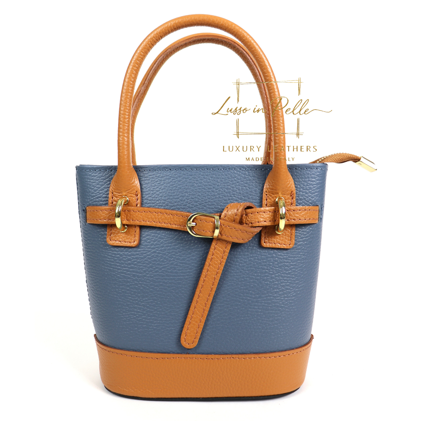 Grain Leather Bucket Bag with Crossbody Strap