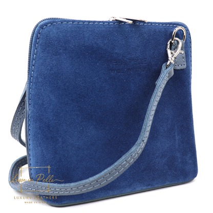Small Suede Front Grain Leather Handbag with Detachable Straps