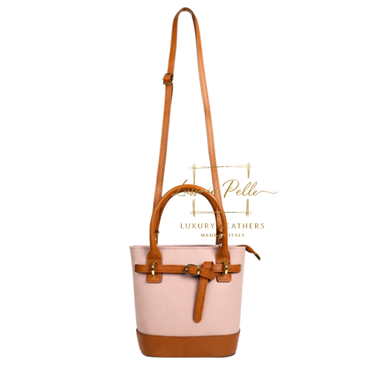 Grain Leather Bucket Bag with Crossbody Strap