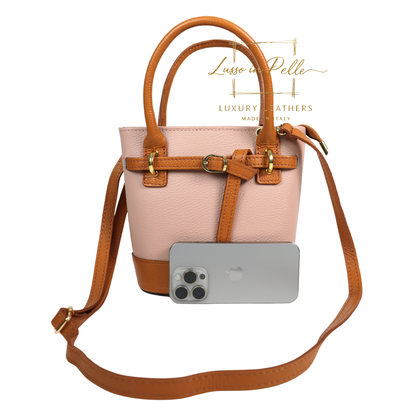 Grain Leather Bucket Bag with Crossbody Strap