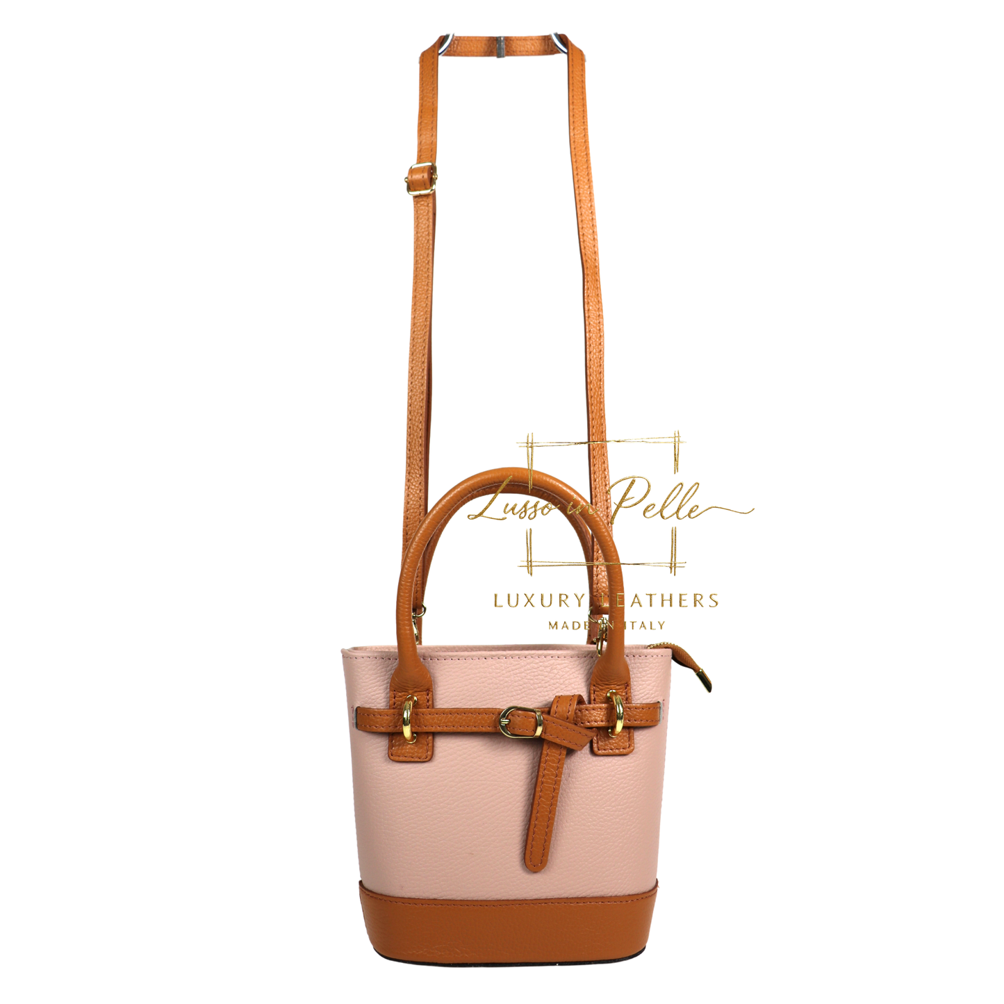 Grain Leather Bucket Bag with Crossbody Strap