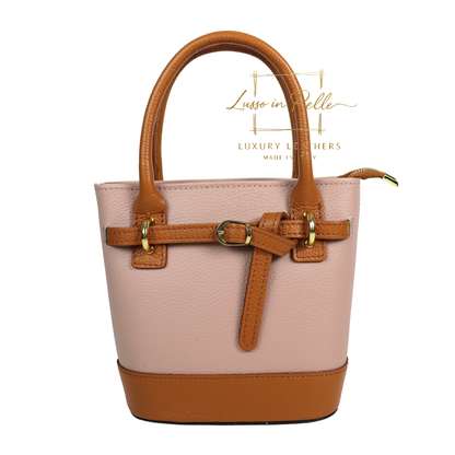 Grain Leather Bucket Bag with Crossbody Strap