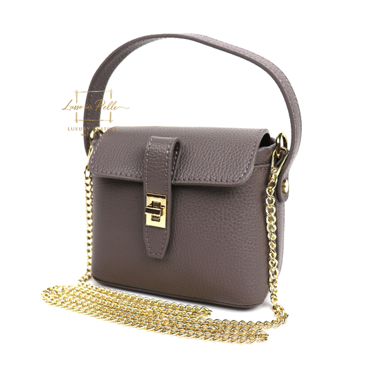 Small Top Handle Crossbody Bag – Genuine Italian Leather - Lussoinpelle Ash gray 