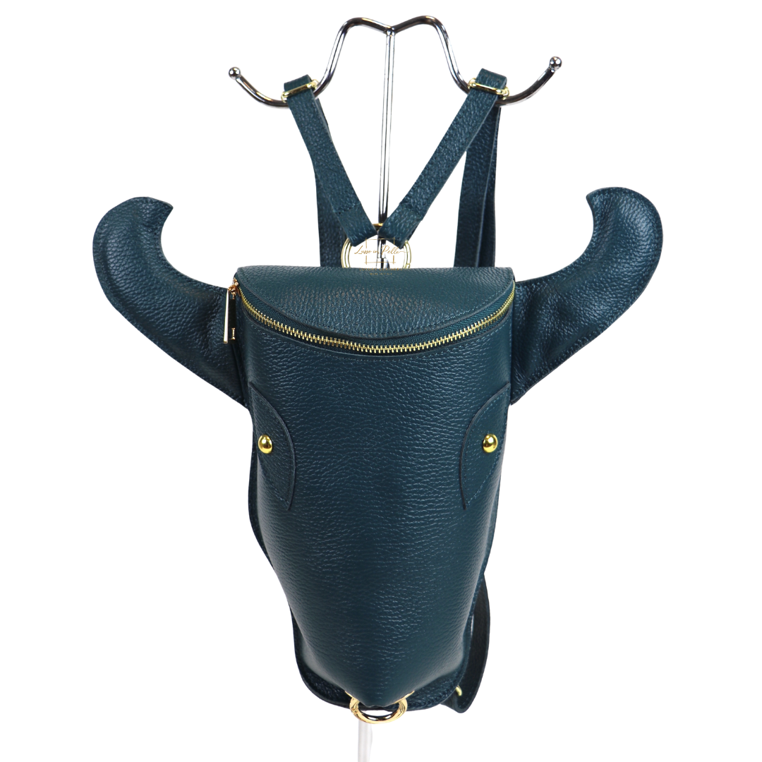 Cow Head Leather Backpack - Lussoinpelle Dark teal Bakcpack