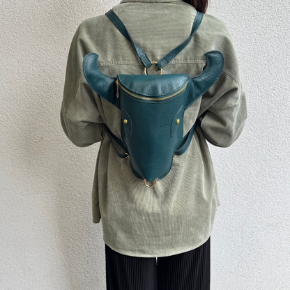 Cow Head Leather Backpack - Lussoinpelle Dark teal Bakcpack