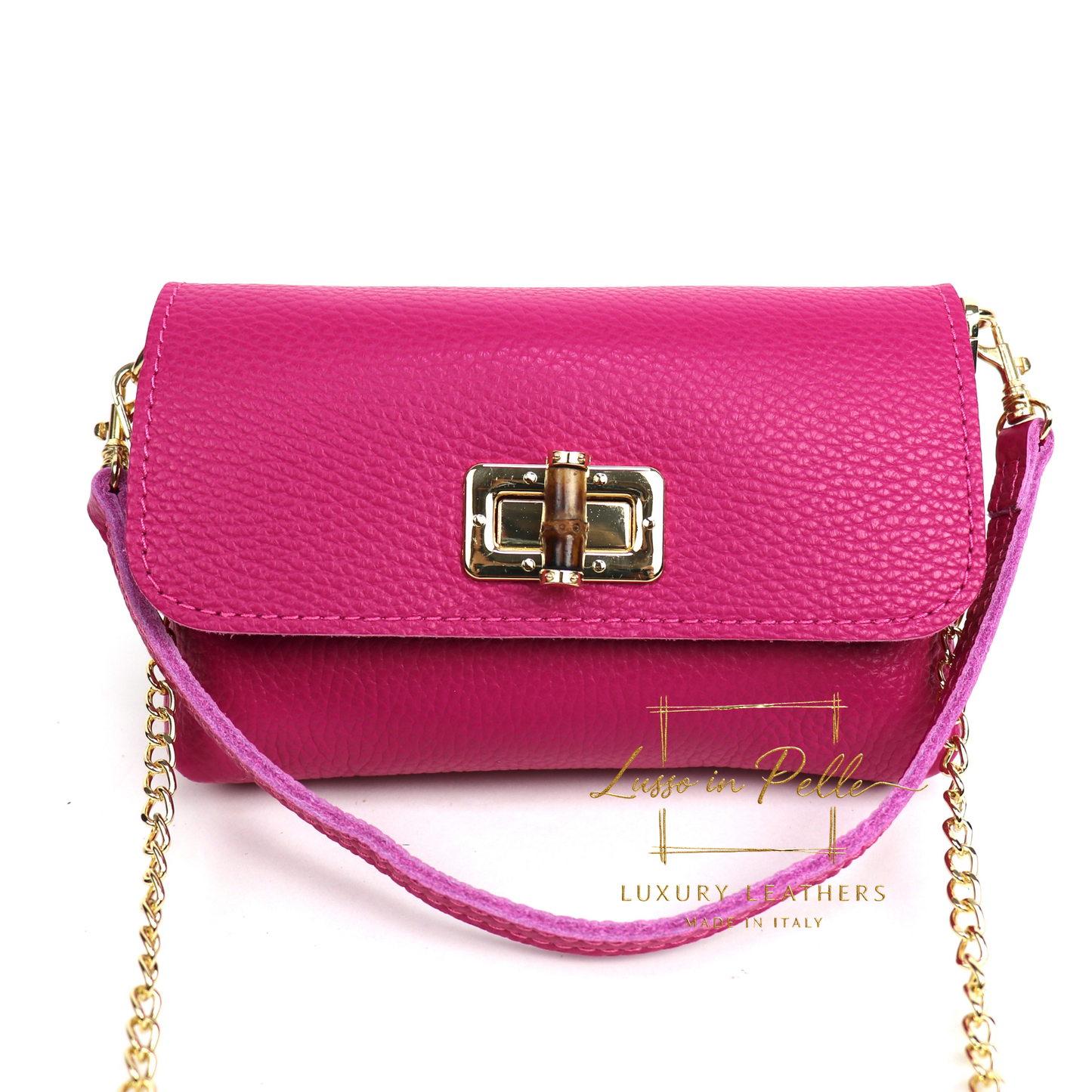 Small Pebbled Leather Clutch/Shoulder/Crossbody Bag with Bamboo-Style Clasp