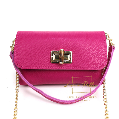 Small Pebbled Leather Clutch/Shoulder/Crossbody Bag with Bamboo-Style Clasp