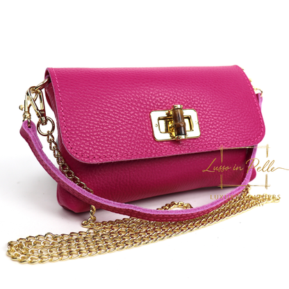 Small Pebbled Leather Clutch/Shoulder/Crossbody Bag with Bamboo-Style Clasp