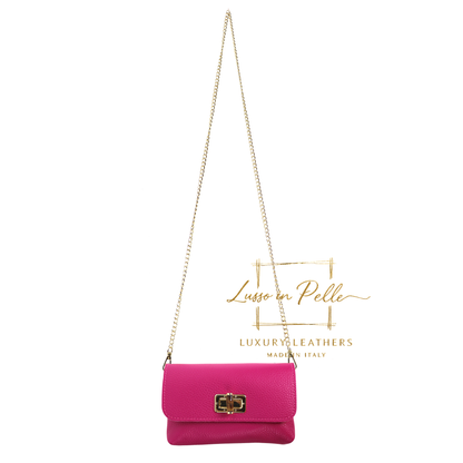 Small Pebbled Leather Clutch/Shoulder/Crossbody Bag with Bamboo-Style Clasp