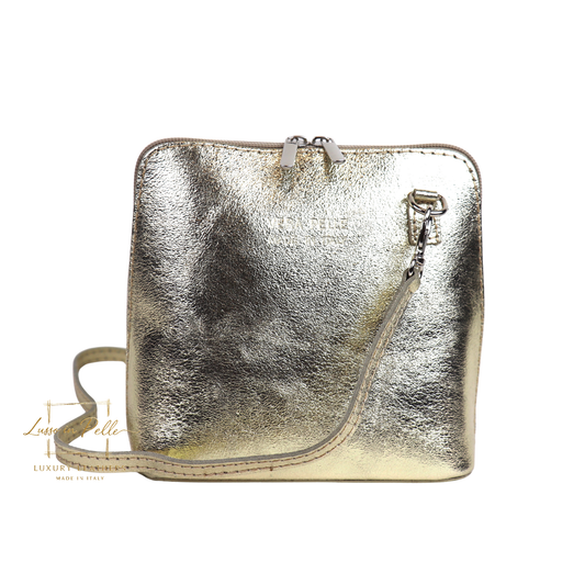 Ella Small Metallic Genuine Italian Leather Handbag with Detachable Straps