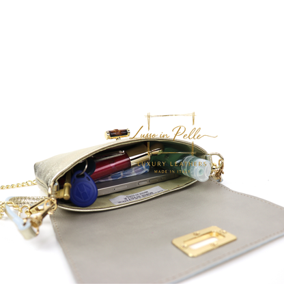 Small Pebbled Leather Clutch/Shoulder/Crossbody Bag with Bamboo-Style Clasp