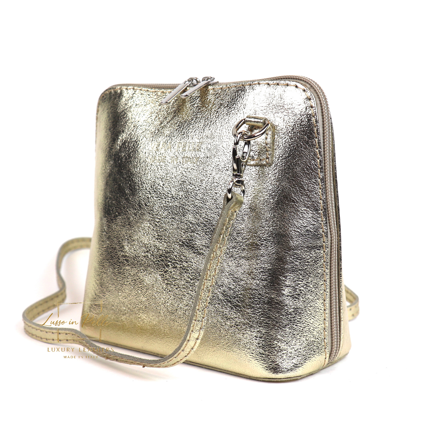 Ella Small Metallic Genuine Italian Leather Handbag with Detachable Straps