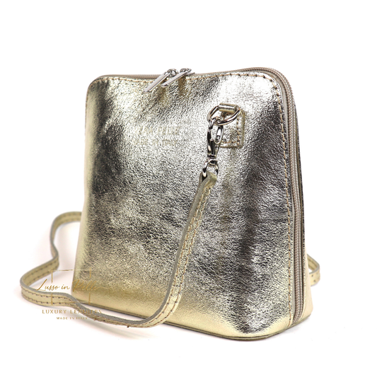 Ella Small Metallic Genuine Italian Leather Handbag with Detachable Straps