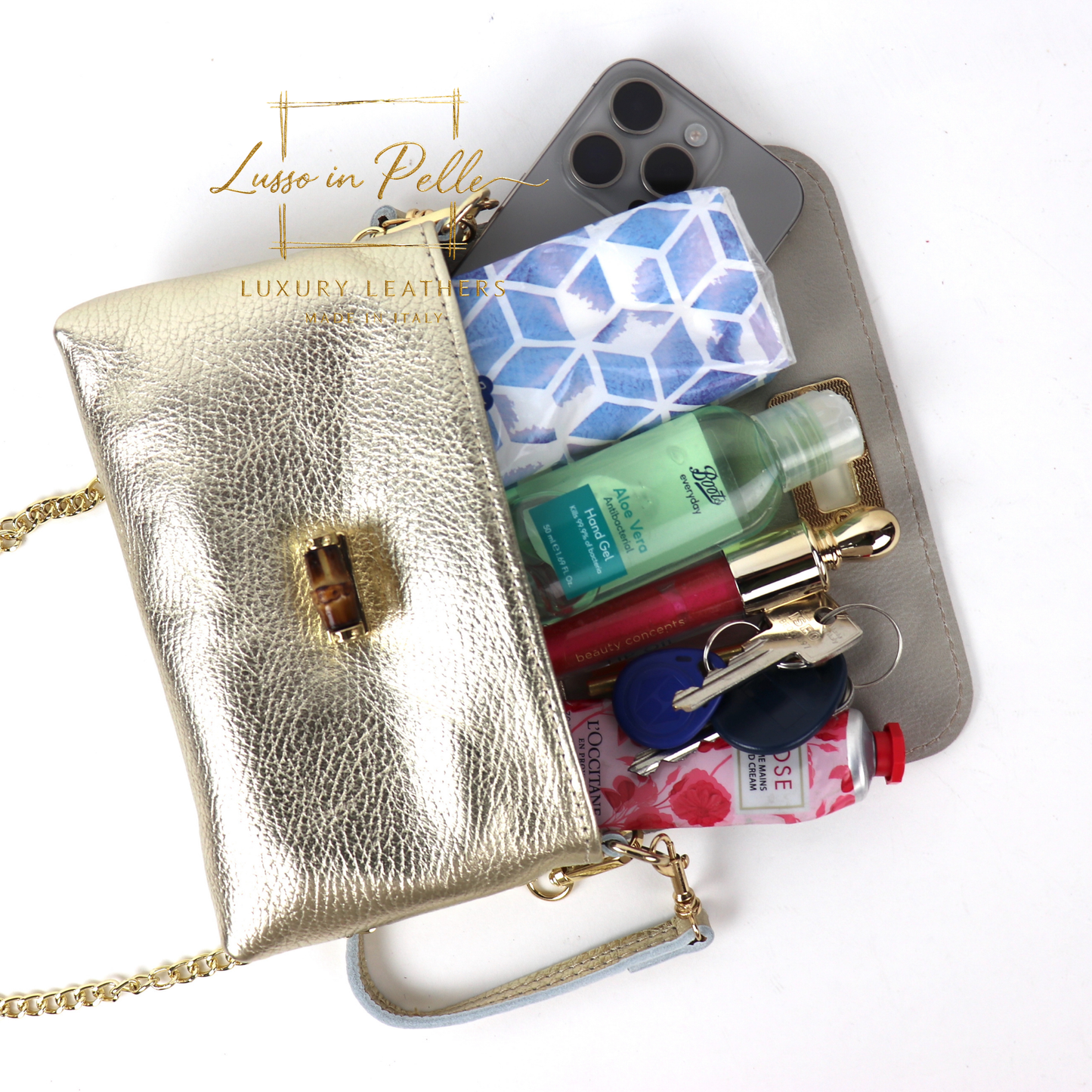 Small Pebbled Leather Clutch/Shoulder/Crossbody Bag with Bamboo-Style Clasp