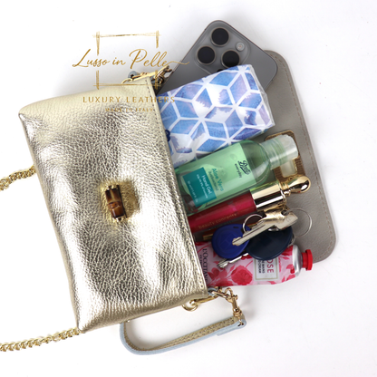 Small Pebbled Leather Clutch/Shoulder/Crossbody Bag with Bamboo-Style Clasp