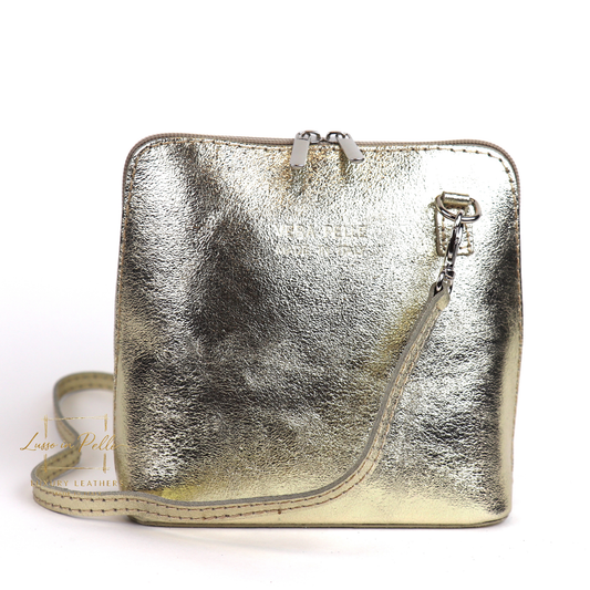 Ella Small Metallic Genuine Italian Leather Handbag with Detachable Straps