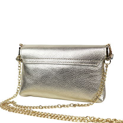 Small Pebbled Leather Clutch/Shoulder/Crossbody Bag with Bamboo-Style Clasp
