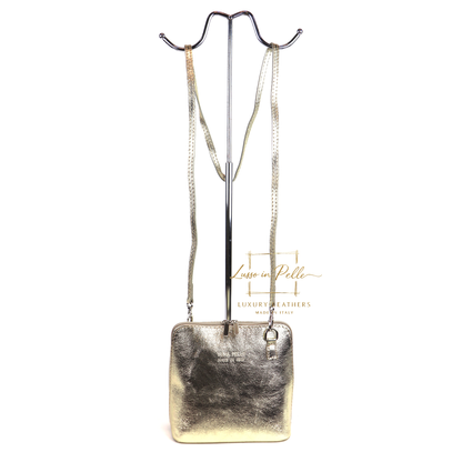 Ella Small Metallic Genuine Italian Leather Handbag with Detachable Straps