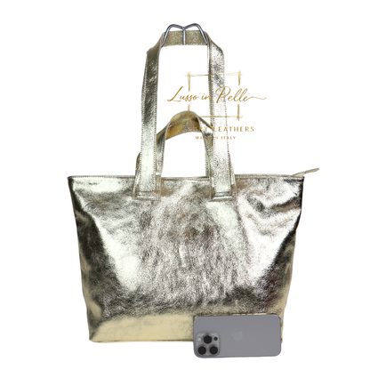 Large Grain Leather Tote Bag with Top Handle and Long Straps