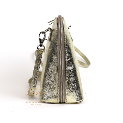 Ella Small Metallic Genuine Italian Leather Handbag with Detachable Straps