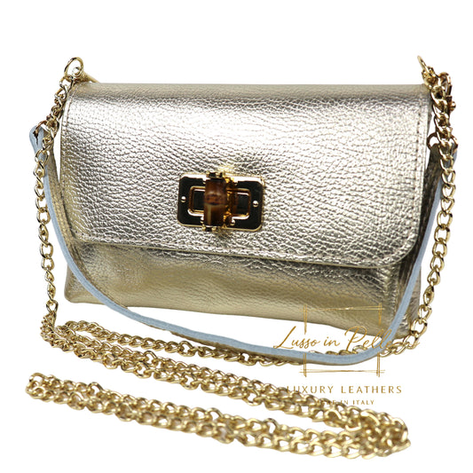 Small Pebbled Leather Clutch/Shoulder/Crossbody Bag with Bamboo-Style Clasp
