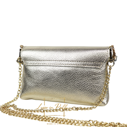 Small Pebbled Leather Clutch/Shoulder/Crossbody Bag with Bamboo-Style Clasp