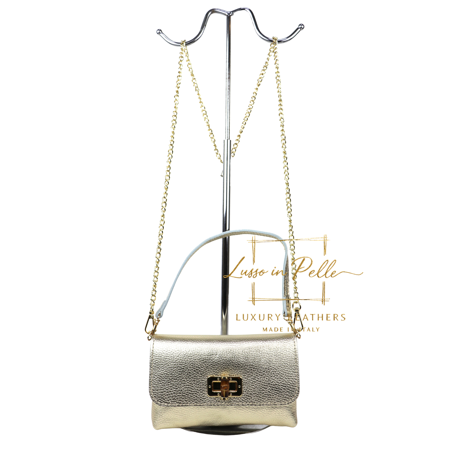 Small Pebbled Leather Clutch/Shoulder/Crossbody Bag with Bamboo-Style Clasp