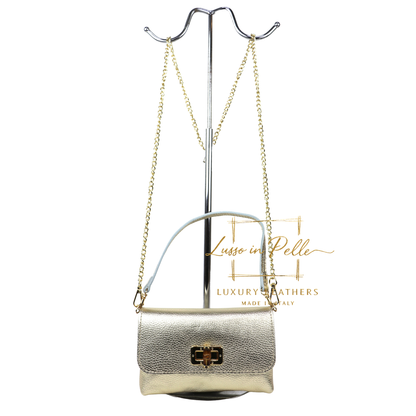 Small Pebbled Leather Clutch/Shoulder/Crossbody Bag with Bamboo-Style Clasp