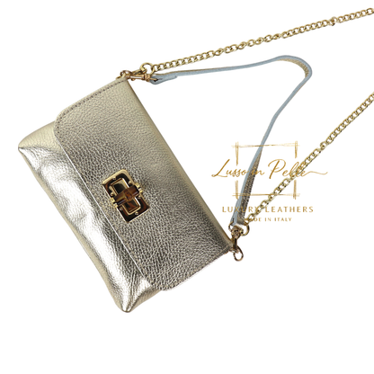 Small Pebbled Leather Clutch/Shoulder/Crossbody Bag with Bamboo-Style Clasp