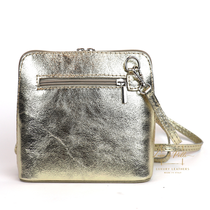 Ella Small Metallic Genuine Italian Leather Handbag with Detachable Straps