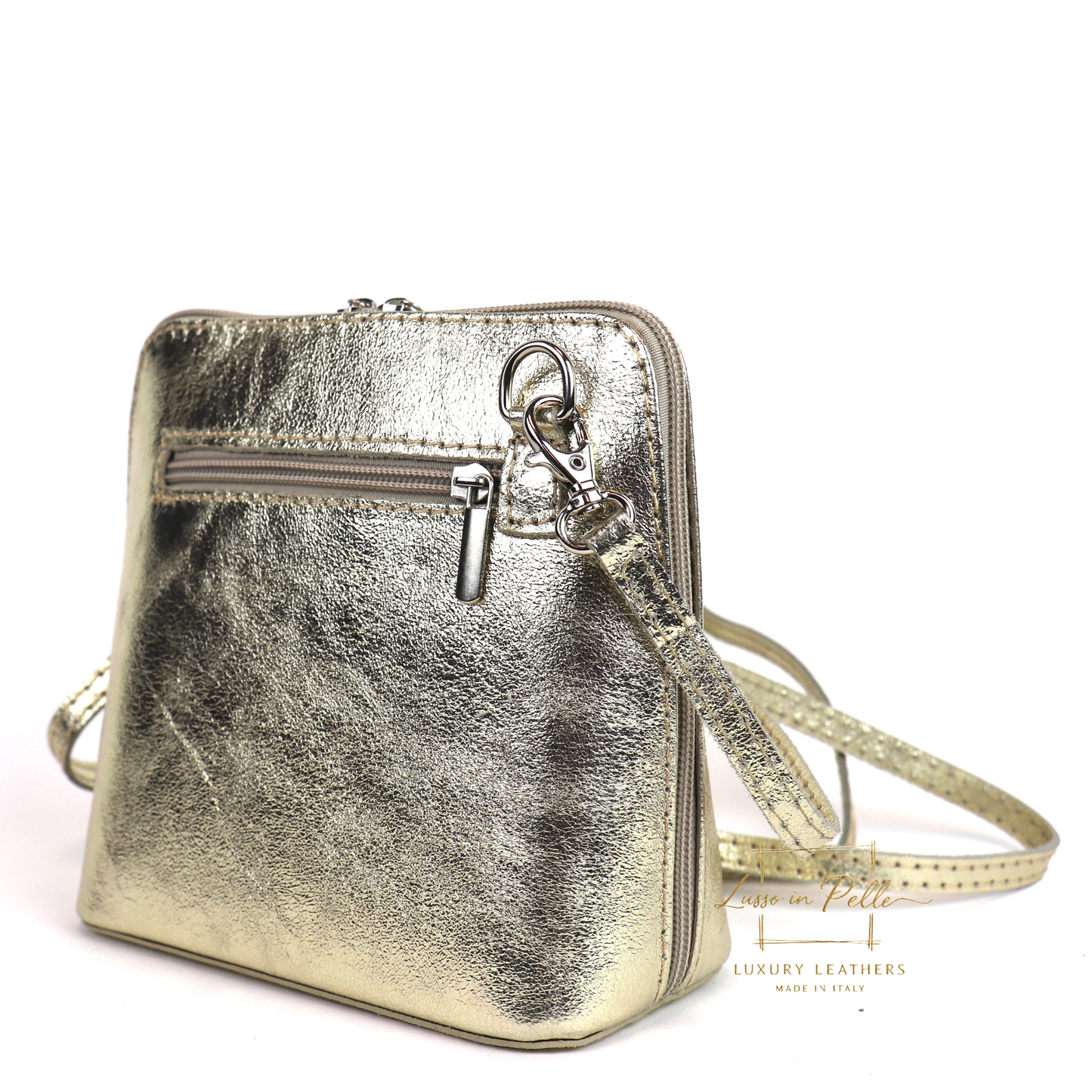 Ella Small Metallic Genuine Italian Leather Handbag with Detachable Straps