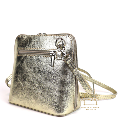 Ella Small Metallic Genuine Italian Leather Handbag with Detachable Straps