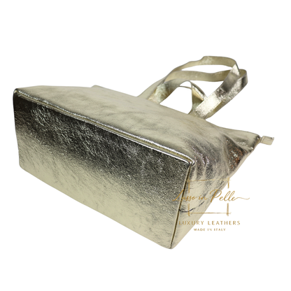 Large Grain Leather Tote Bag with Top Handle and Long Straps