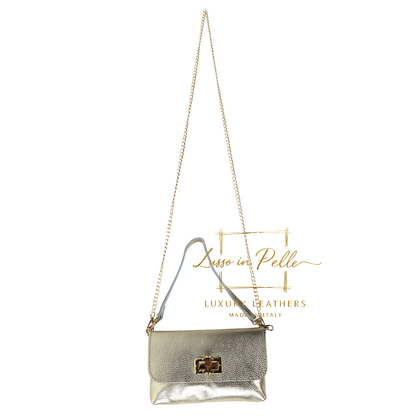 Small Pebbled Leather Clutch/Shoulder/Crossbody Bag with Bamboo-Style Clasp
