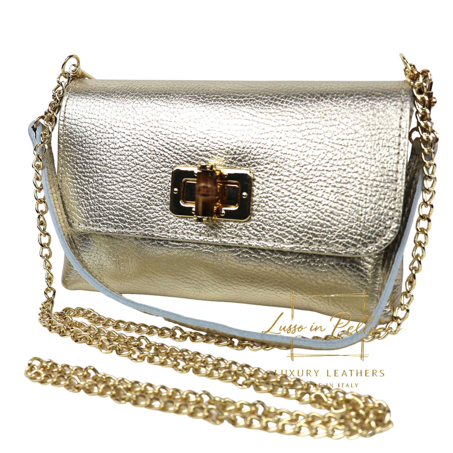 Small Pebbled Leather Clutch/Shoulder/Crossbody Bag with Bamboo-Style Clasp