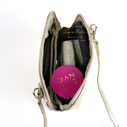 Ella Small Metallic Genuine Italian Leather Handbag with Detachable Straps