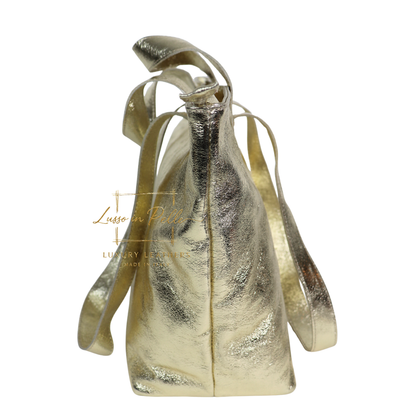 Large Grain Leather Tote Bag with Top Handle and Long Straps